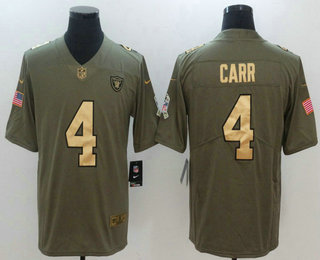 Men's Oakland Raiders #4 Derek Carr Olive with Gold 2017 Salute To Service Stitched NFL Nike Limited Jersey