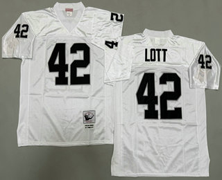 Men's Oakland Raiders #42 Ronnie Lott White Throwback Jersey
