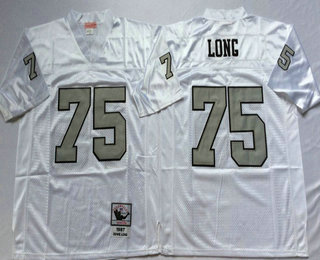 Men's Oakland Raiders #75 Howie Long White With Silver Throwback Jersey by Mitchell & Ness