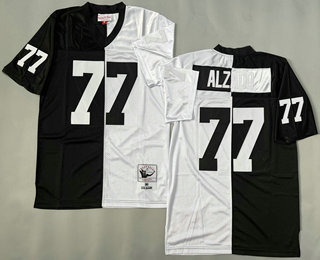 Men's Oakland Raiders #77 Lyle Alzado Black White Split 1983 Throwback Jersey