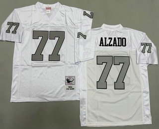 Men's Oakland Raiders #77 Lyle Alzado White Sliver 1984 Throwback Jersey