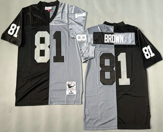 Men's Oakland Raiders #81 Tim Brown Black Gray Split 1990 Throwback Jersey