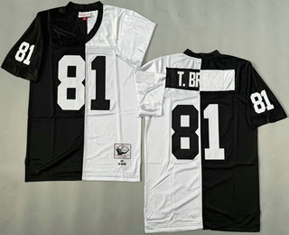 Men's Oakland Raiders #81 Tim Brown Black White Split 1990 Throwback Jersey