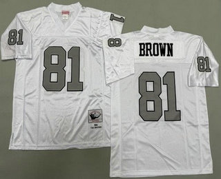 Men's Oakland Raiders #81 Tim Brown White Sliver 1994 Throwback Jersey