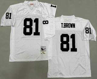 Men's Oakland Raiders #81 Tim Brown White Throwback Jersey