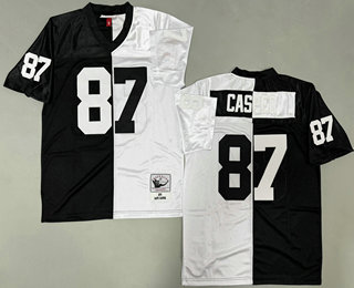 Men's Oakland Raiders #87 Dave Casper Black White Split 1976 Throwback Jersey