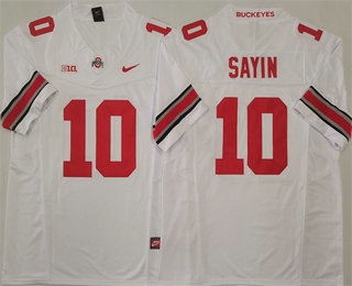 Men's Ohio State Buckeyes #10 Julian Sayin White FUSE College Football Jersey
