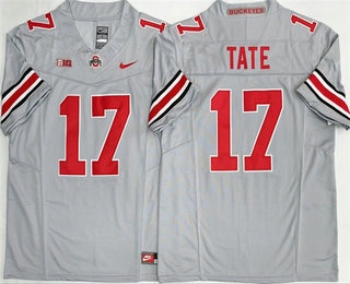 Men's Ohio State Buckeyes #17 Carnell Tate Gray 2025 FUSE College Football Jersey