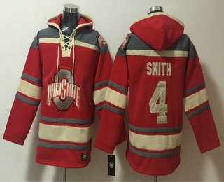 Men's Ohio State Buckeyes #4 Jeremiah Smith Red Ageless Must Have Lace Up Pullover Hoodie