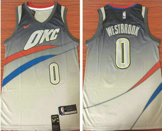 Men's Oklahoma City Thunder #0 Russell Westbrook Grey NBA Swingman City Edition Jersey