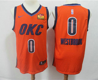 Men's Oklahoma City Thunder #0 Russell Westbrook Orange Nike Swingman 2018 playoffs Earned Edition Stitched Jersey With The Sponsor Logo