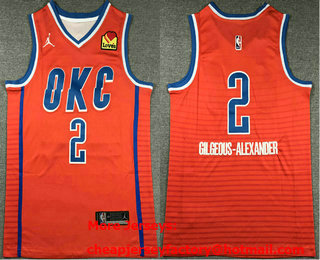 Men's Oklahoma City Thunder #2 Shai Gilgeous-Alexander Orange Statement Edition Sponsor Stitched Jersey