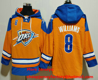 Men's Oklahoma City Thunder #8 Jalen Williams Orange Blue Lace Up Pullover Hoodie