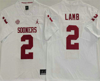 Men's Oklahoma Sooners #2 CeeDee Lamb White College Stitched Jersey