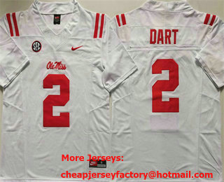 Men's Ole Miss Rebels #2 Jaxson Dart White Red FUSE College Football Jersey