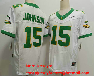 Men's Oregon Ducks #15 Tez Johnson White 2024 FUSE College Football Jersey