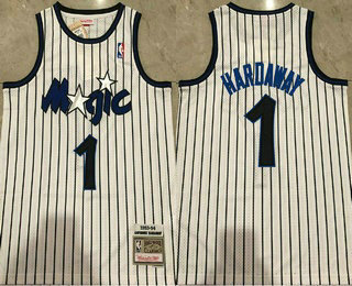 Men's Orlando Magic #1 Tracy McGrady 1993-94 White Pinstripe Hardwood Classics Soul AU Throwback Jersey