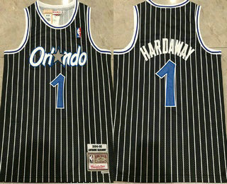 Men's Orlando Magic #1 Tracy McGrady 1994-95 Black Pinstripe Hardwood Classics Soul AU Throwback Jersey