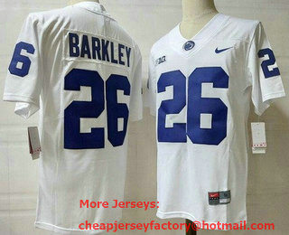 Men's Penn State Nittany Lions #26 Saquon Barkley White Player Name College Football Jersey