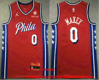 Men's Philadelphia 76ers #0 Tyrese Maxey Red Icon Sponsor Swingman Jersey
