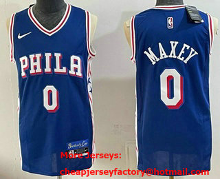 Men's Philadelphia 76ers #0 Tyrese Maxey Royal Icon Edition Stitched Jersey