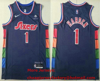 Men's Philadelphia 76ers #1 James Harden Navy City Diamond 75th ICon Sponsor Swingman Jersey