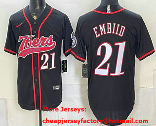 Men's Philadelphia 76ers #21 Joel Embiid Black Cool Base Stitched Baseball Jersey