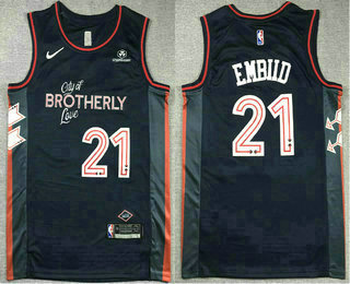 Men's Philadelphia 76ers #21 Joel Embiid Blue 2023 City Edition Sponsor Stitched Jersey