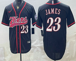 Men's Philadelphia 76ers #23 LeBron James Black Cool Base Stitched Baseball Jersey