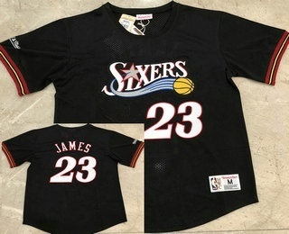 Men's Philadelphia 76ers #23 LeBron James Black Short Sleeved AU Throwback Jersey