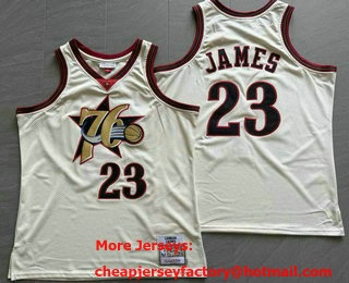 Men's Philadelphia 76ers #23 LeBron James Cream Big Logo Swingman Throwback Jersey