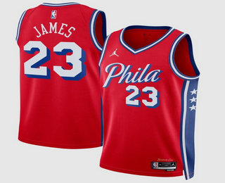 Men's Philadelphia 76ers #23 LeBron James Red 2026 Statement Edition Stitched Jersey