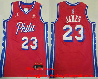 Men's Philadelphia 76ers #23 LeBron James Red Sponsor 2026 Statement Edition Stitched Jersey