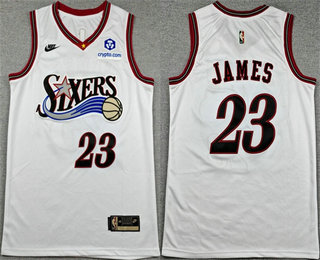 Men's Philadelphia 76ers #23 LeBron James White Classic Sponsor Swingman Jersey