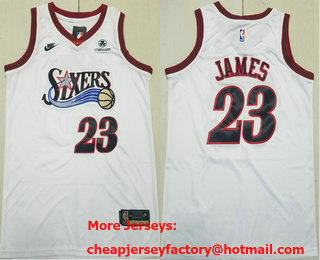 Men's Philadelphia 76ers #23 LeBron James White Sponsor 2026 Classic Edition Stitched Jersey