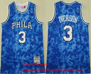 Men's Philadelphia 76ers #3 Allen Iverson Blue Camo Hardwood Classics Soul Swingman Throwback Jersey