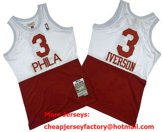 Men's Philadelphia 76ers #3 Allen Iverson White Red Two Tone Basketball Swingman Jersey