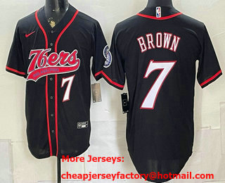 Men's Philadelphia 76ers #7 Jaylen Brown Black Cool Base Stitched Baseball Jersey