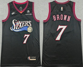 Men's Philadelphia 76ers #7 Jaylen Brown Black Sponsor 2026 Classic Edition Stitched Jersey