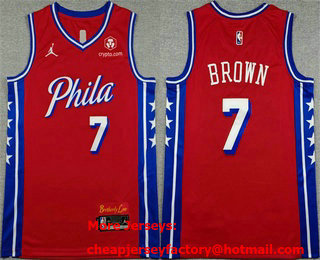 Men's Philadelphia 76ers #7 Jaylen Brown Red 2026 Statement Edition Stitched Jersey