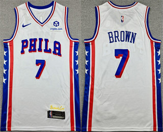 Men's Philadelphia 76ers #7 Jaylen Brown White  Sponsor 2026 Association Edition Stitched Jersey