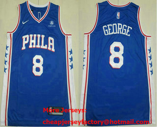 Men's Philadelphia 76ers #8 Paul George Blue Icon Sponsor Swingman Jersey
