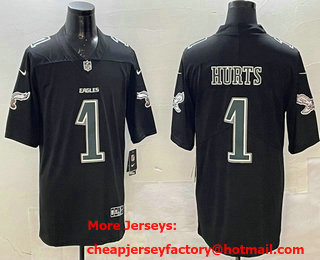 Men's Philadelphia Eagles #1 Jalen Hurts Black Fashion New Vapor Limited Stitched Jersey