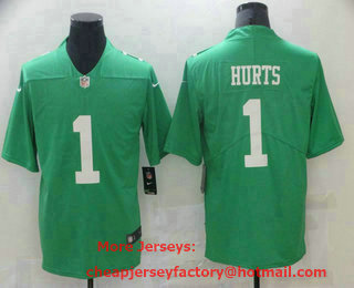 Men's Philadelphia Eagles #1 Jalen Hurts Light Green 2021 Vapor Untouchable Stitched NFL Nike Limited Jersey