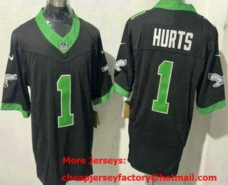 Men's Philadelphia Eagles #1 Jalen Hurts Limited Black Alternate FUSE Vapor Jersey