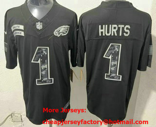 Men's Philadelphia Eagles #1 Jalen Hurts Limited Black FUSE 2026 Salute To Service Jersey