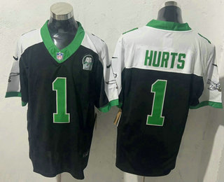 Men's Philadelphia Eagles #1 Jalen Hurts Limited Black Thanksgiving FUSE Vapor Jersey