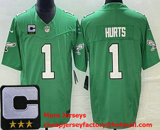 Men's Philadelphia Eagles #1 Jalen Hurts Limited Green Alternate 2023 C Patch FUSE Vapor Jersey