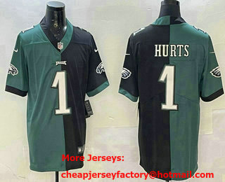 Men's Philadelphia Eagles #1 Jalen Hurts Limited Green Black Split Vapor Jersey