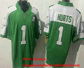 Men's Philadelphia Eagles #1 Jalen Hurts Limited Kelly Green Thanksgiving FUSE Vapor Jersey